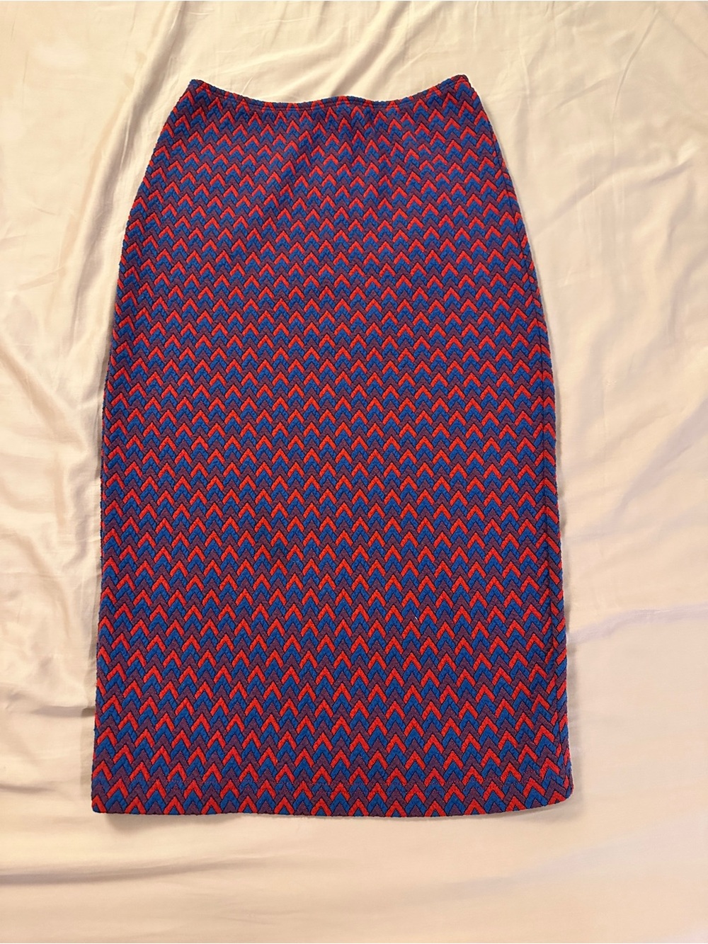 American Apparel Blue and Red Chevron Stretch Pencil Skirt
